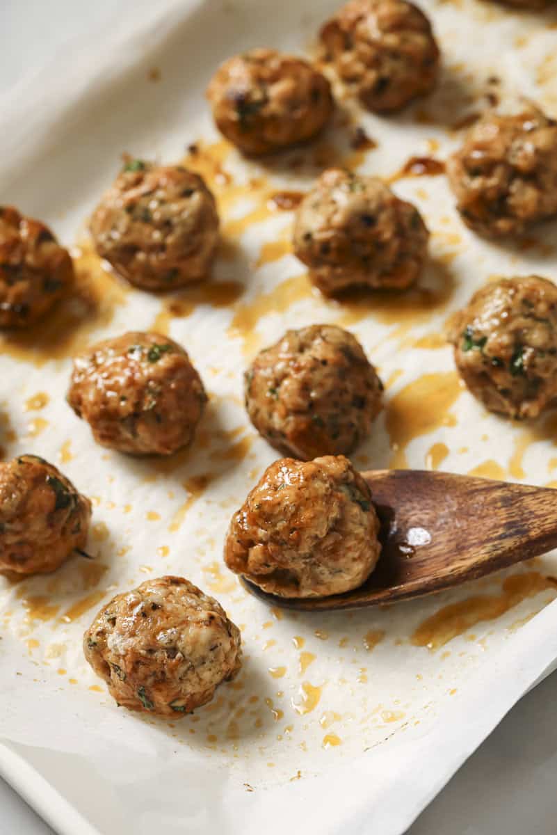 chicken meatballs on a sheet pan