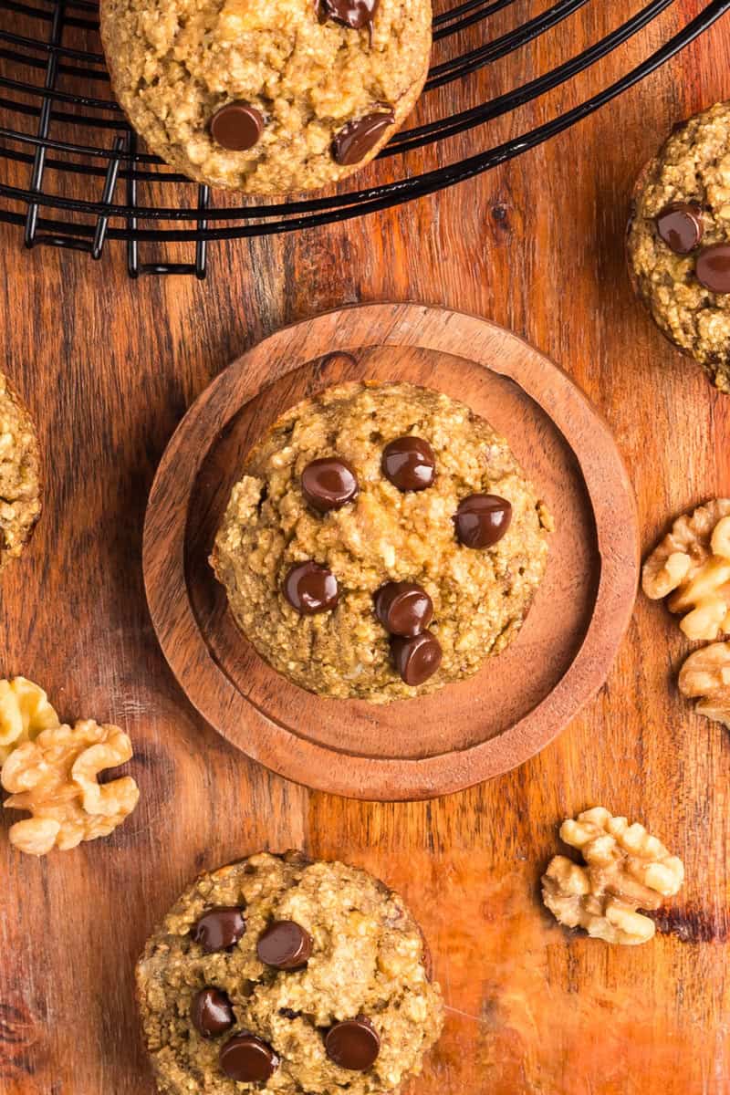 banana oatmeal muffins on a wooden plate
