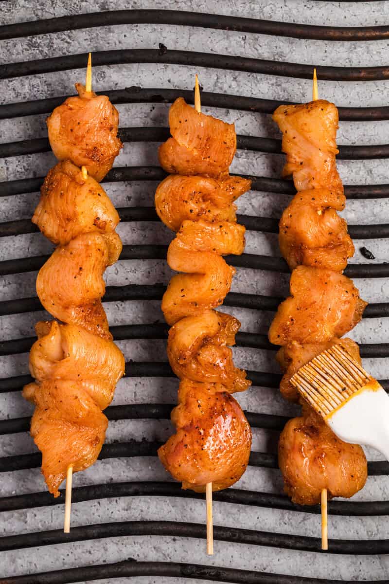 chicken skewers on grill