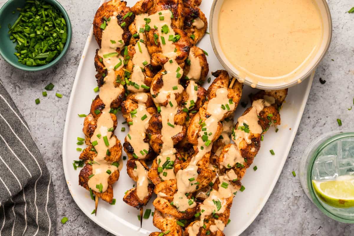 chicken skewers with sauce