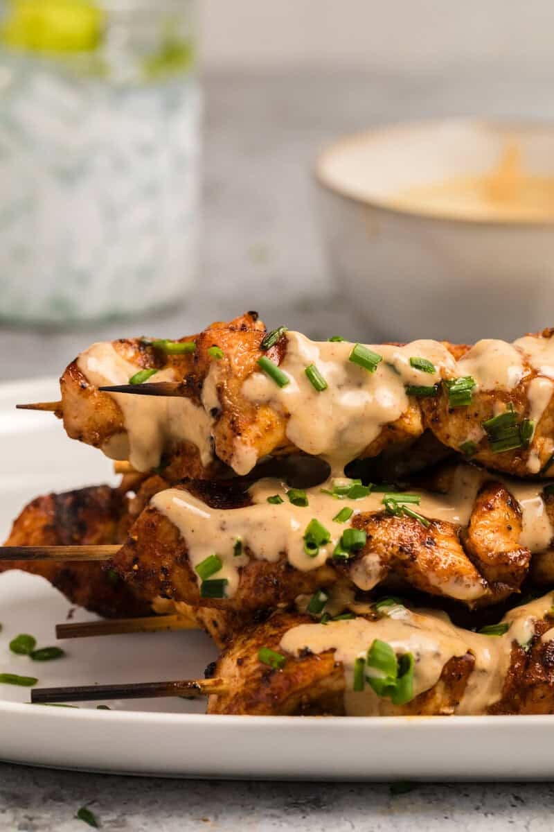 chicken skewers with bang bang sauce