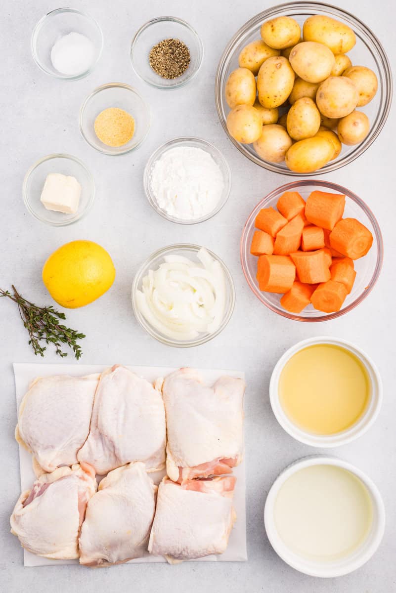 chicken thighs, potatoes and carrots with lemon