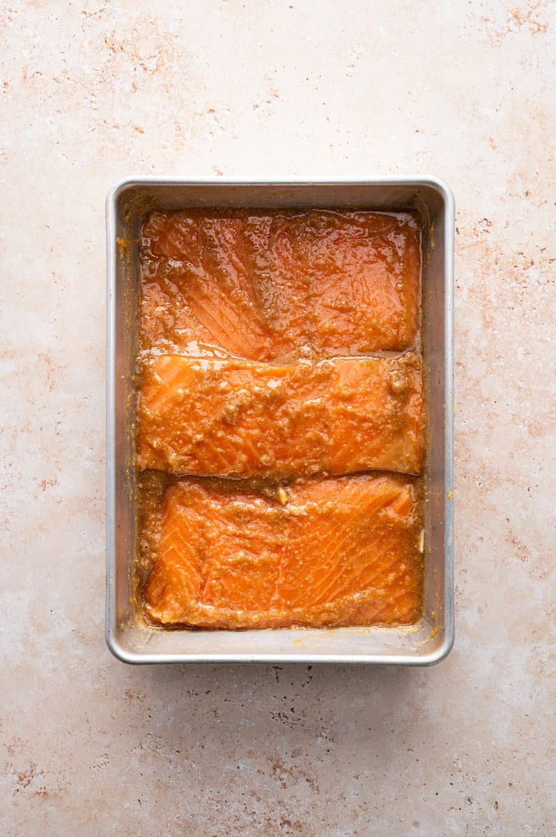 miso sauce on the uncooked salmon