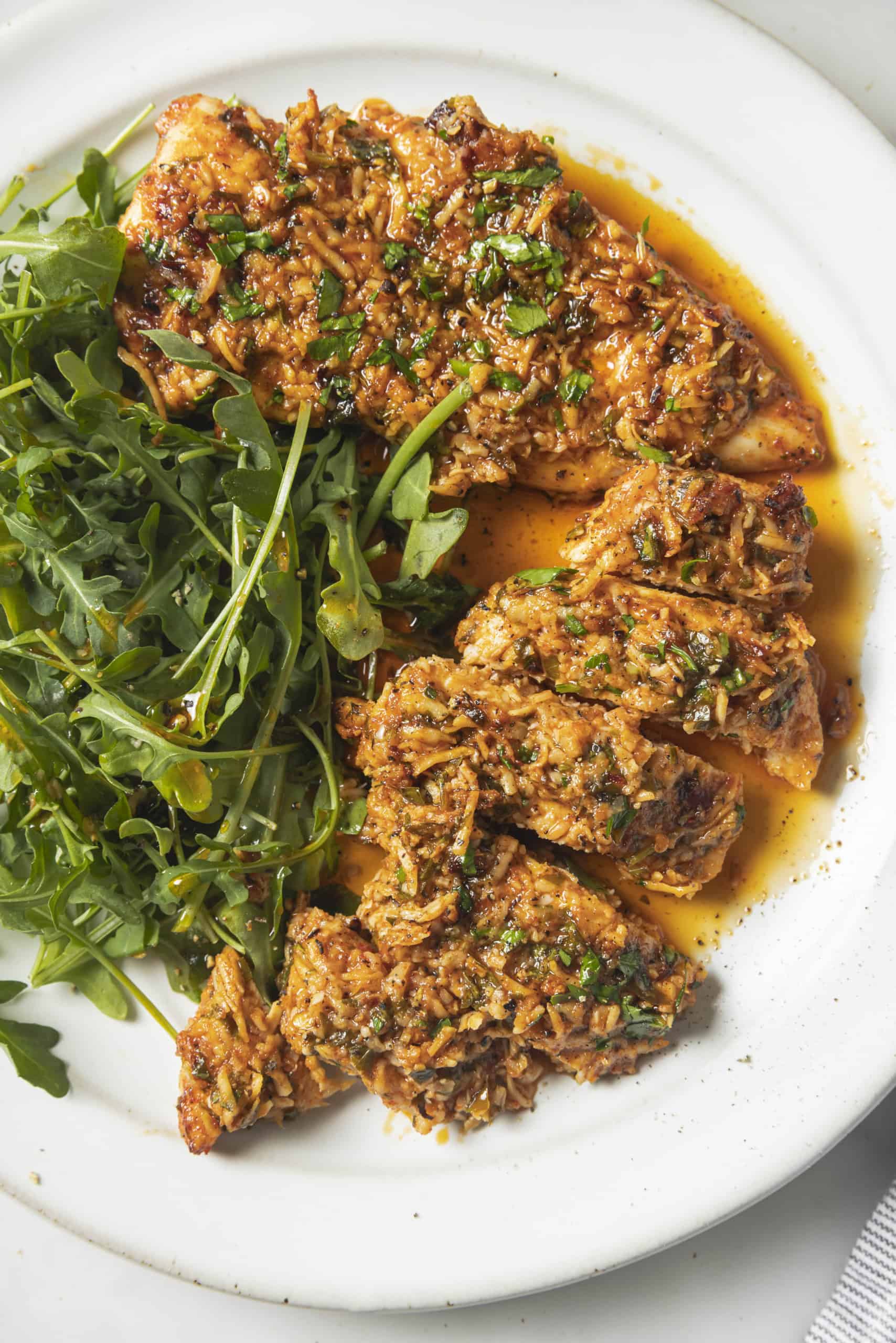 parmesan chicken with arugula salad