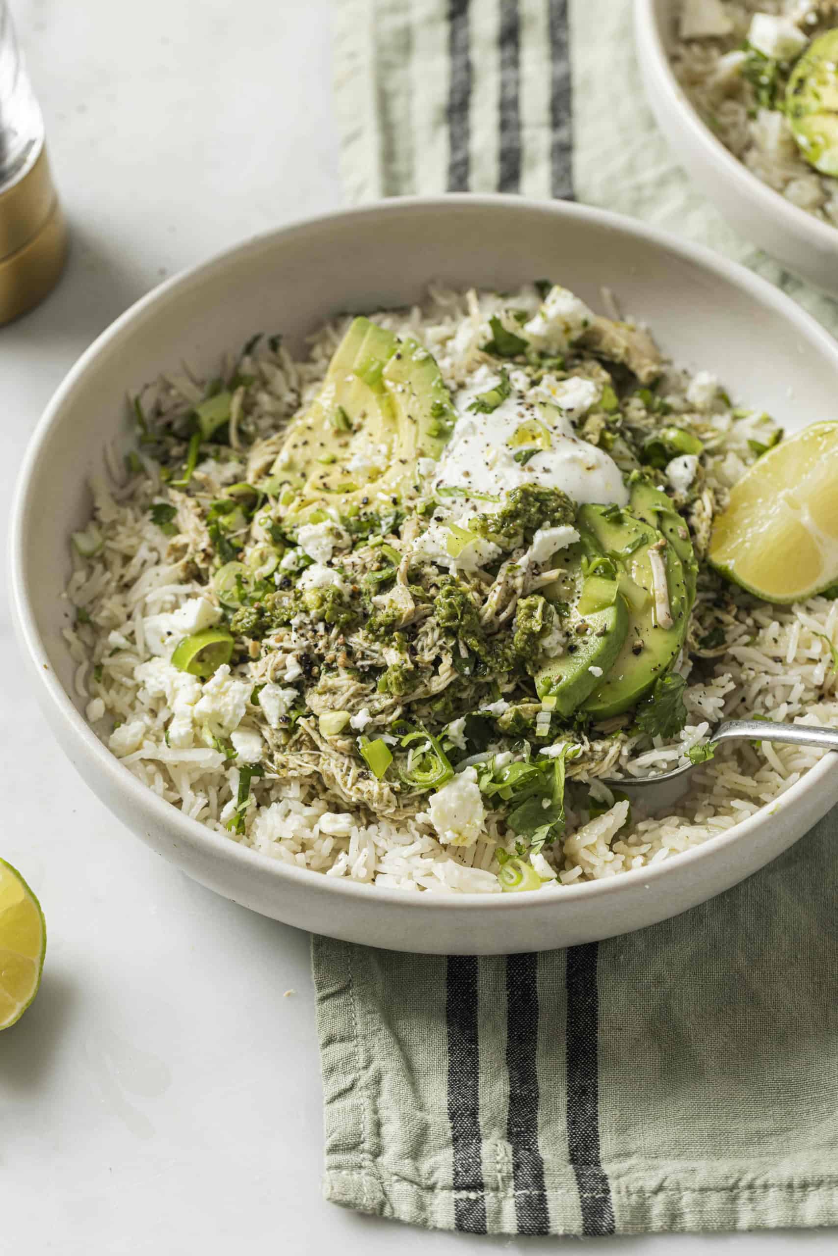 salsa verde chicken in a bowl