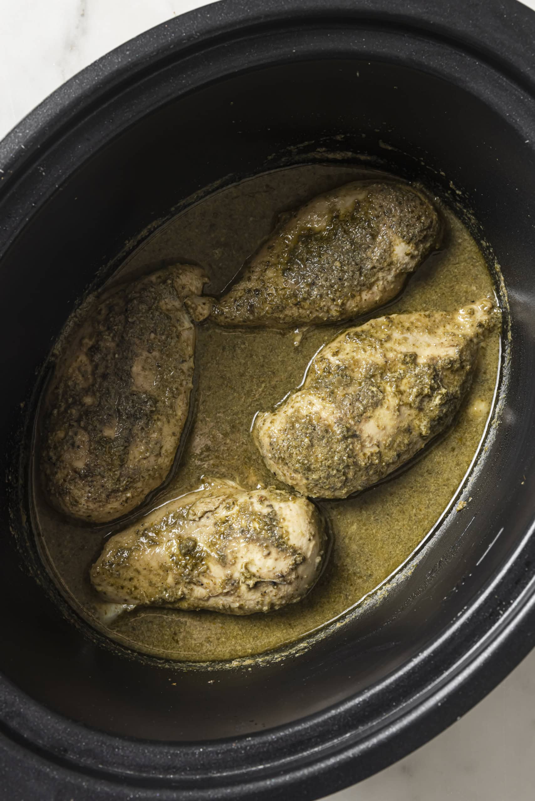 cooked chicken in slow cooker