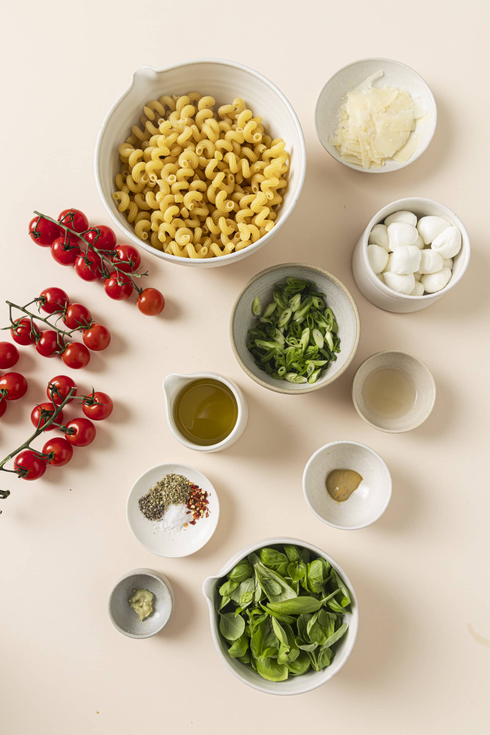 ingredients for caprese pasta salad