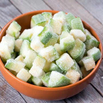 frozne cubes of zucchini in a bowl