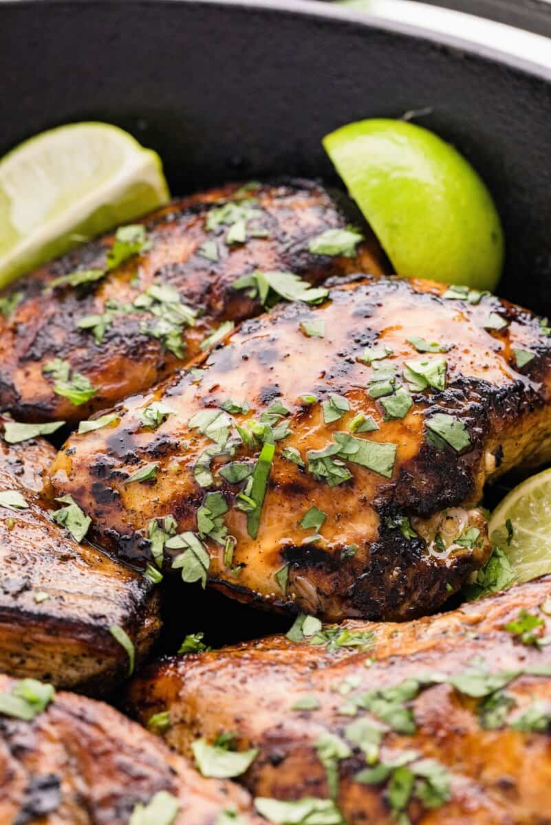 cilantro lime chicken breast in a skillet