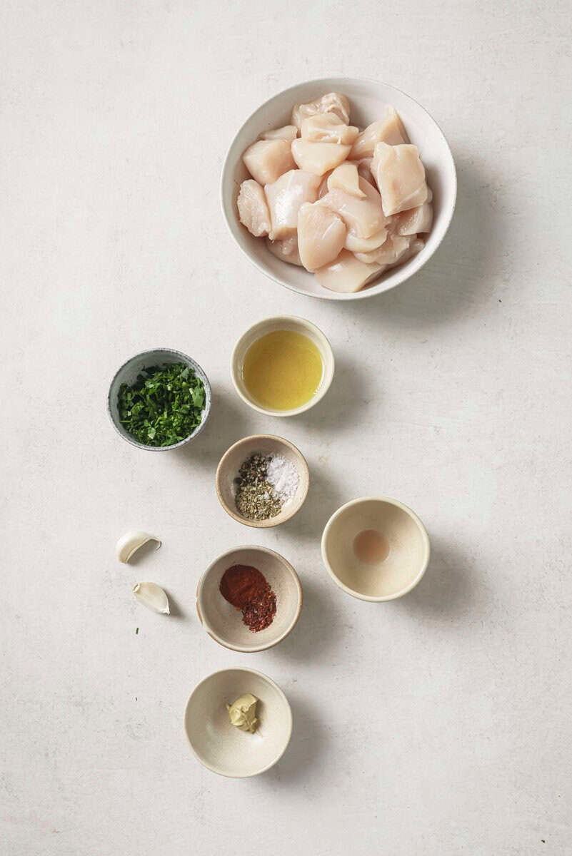 ingredients for air fryer chicken bites in bowls