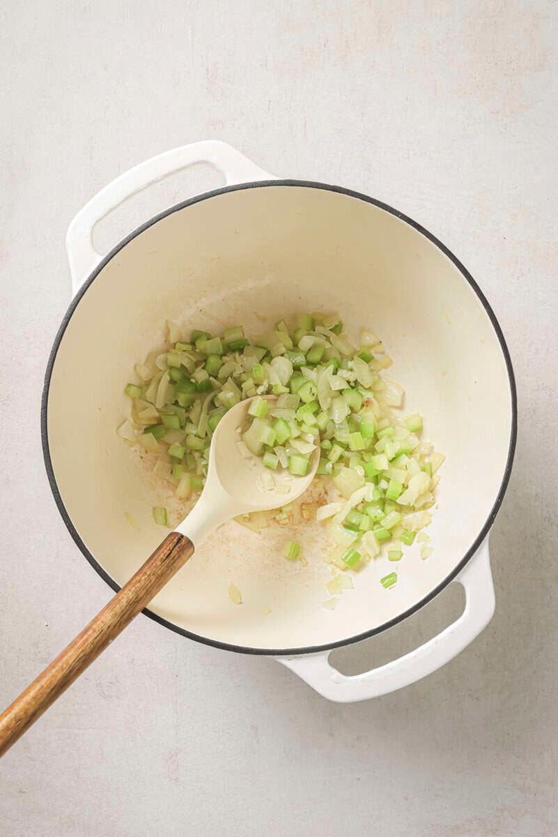 celery and onion in a pot