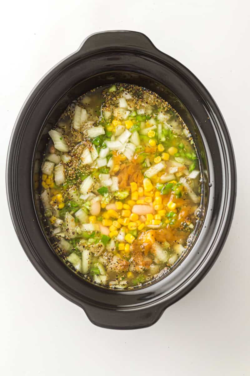 beans chicken and vegetables in slow cooker