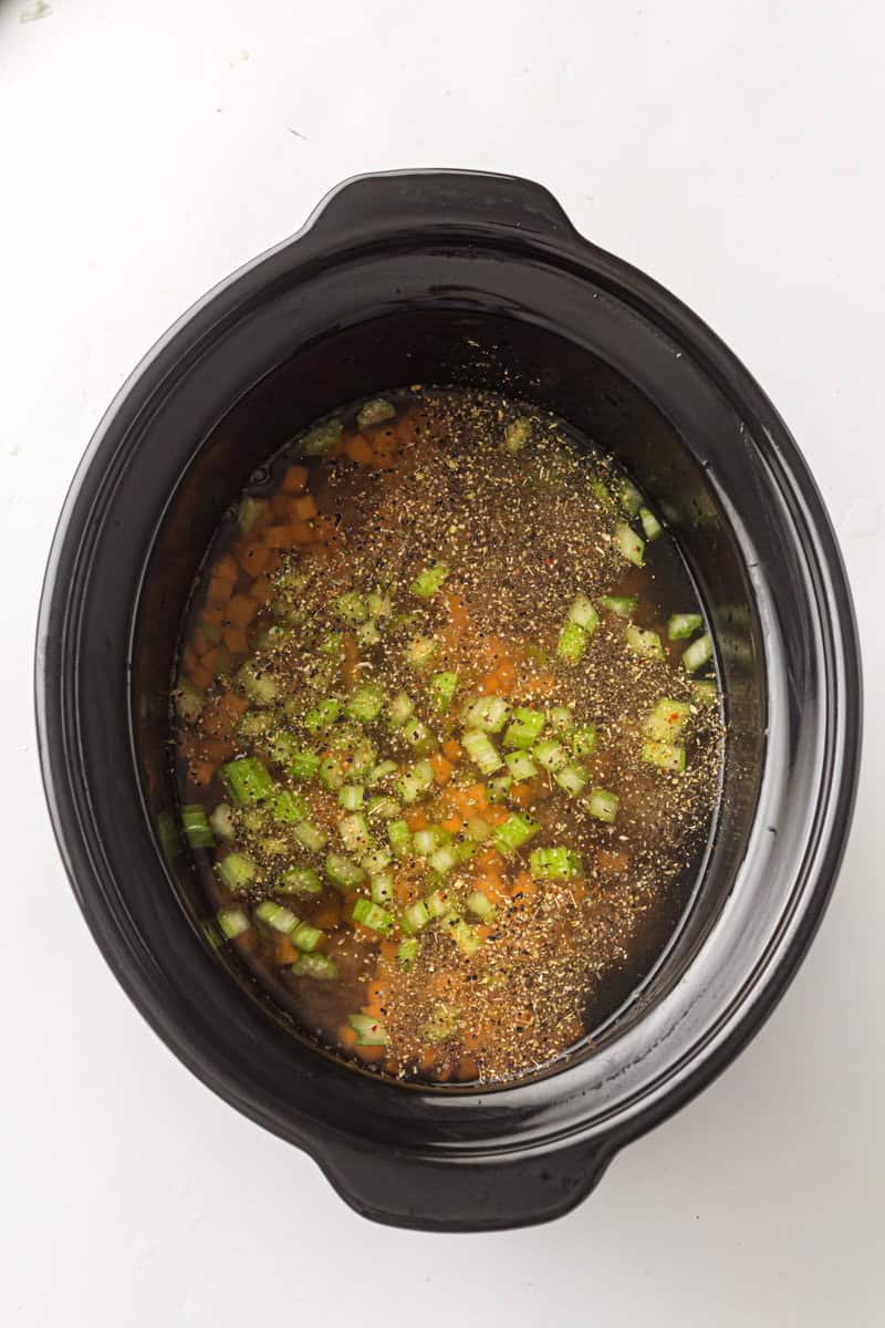 ingredients for slow cooker wedding soup in crock pot