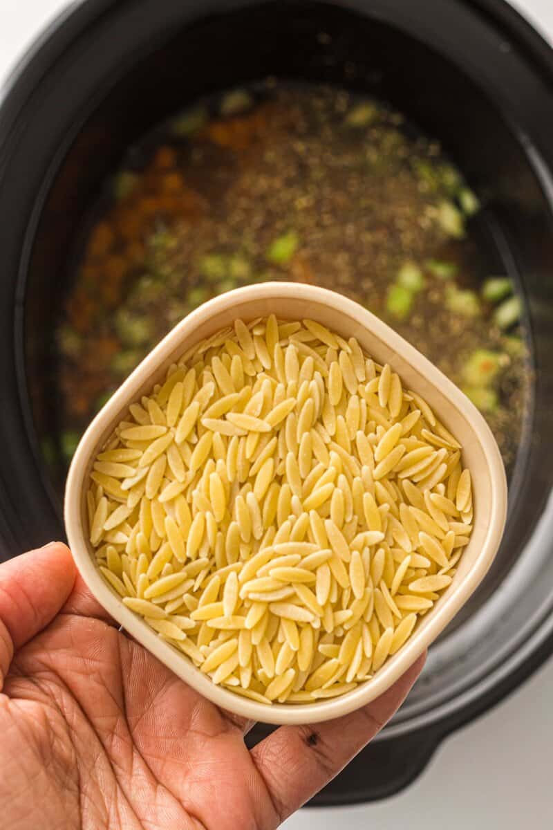 dry orzo going into soup
