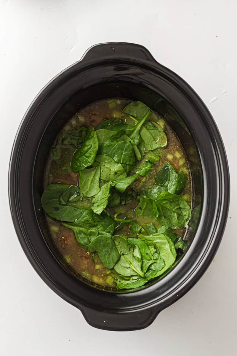 spinach added to slow cooker soup
