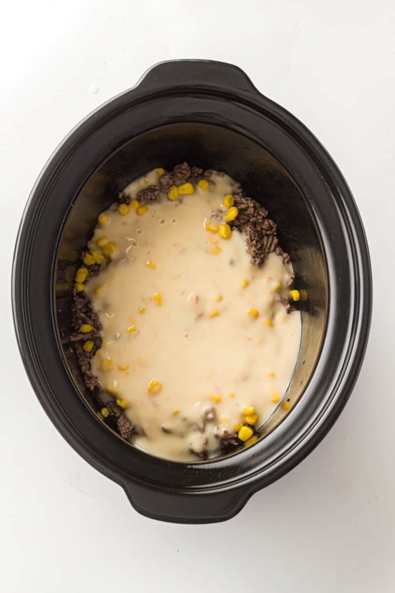 cowboy casserole ingredients in slow cooker