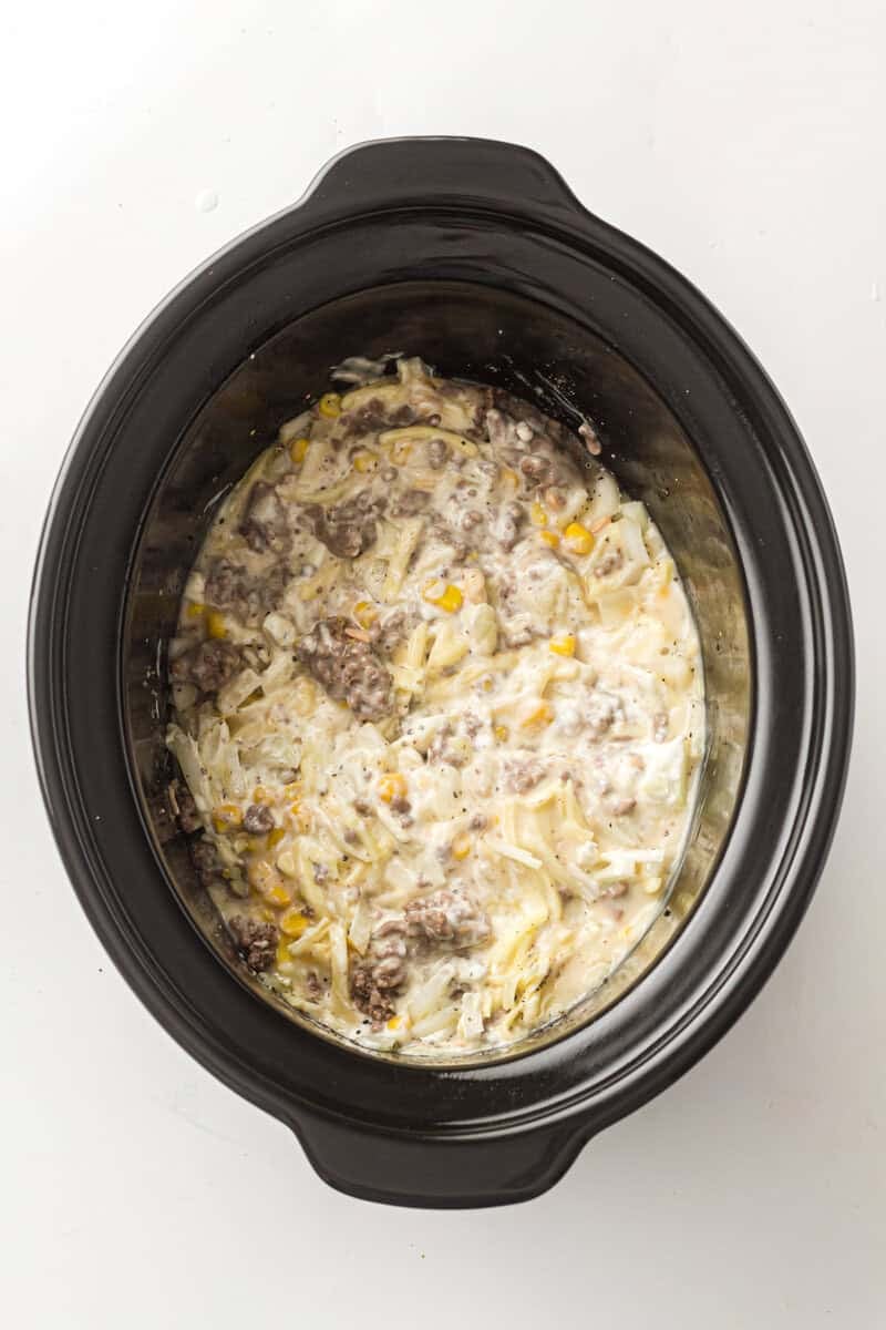 cowboy casserole ingredients in slow cooker