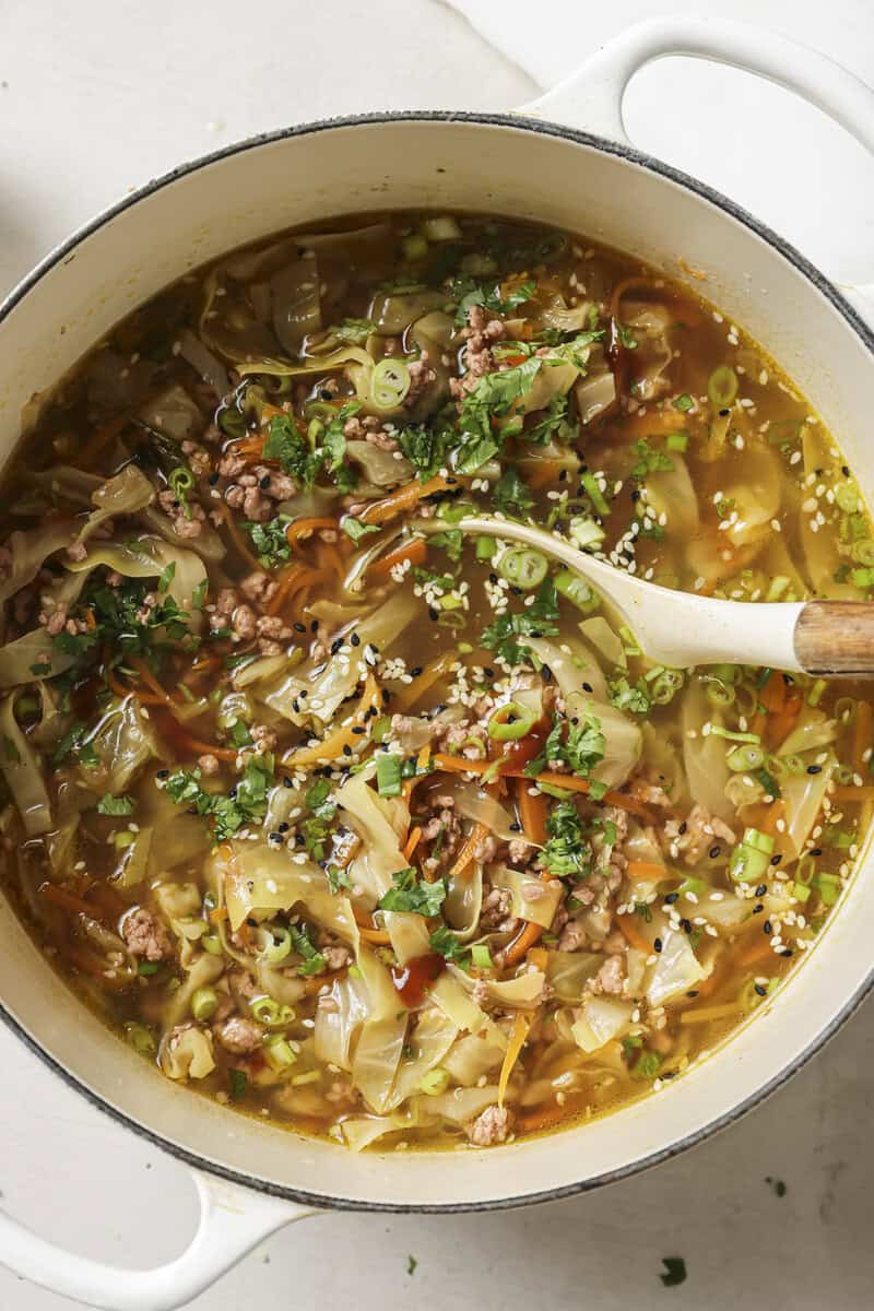 egg roll soup in a dutch oven