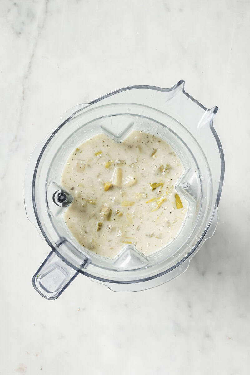 potato soup into the blender to thicken the soup