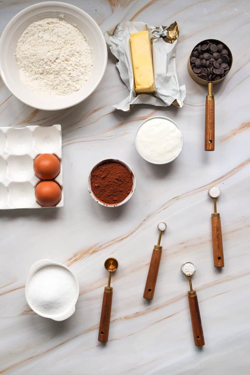 ingredients for chocolate loaf cake 