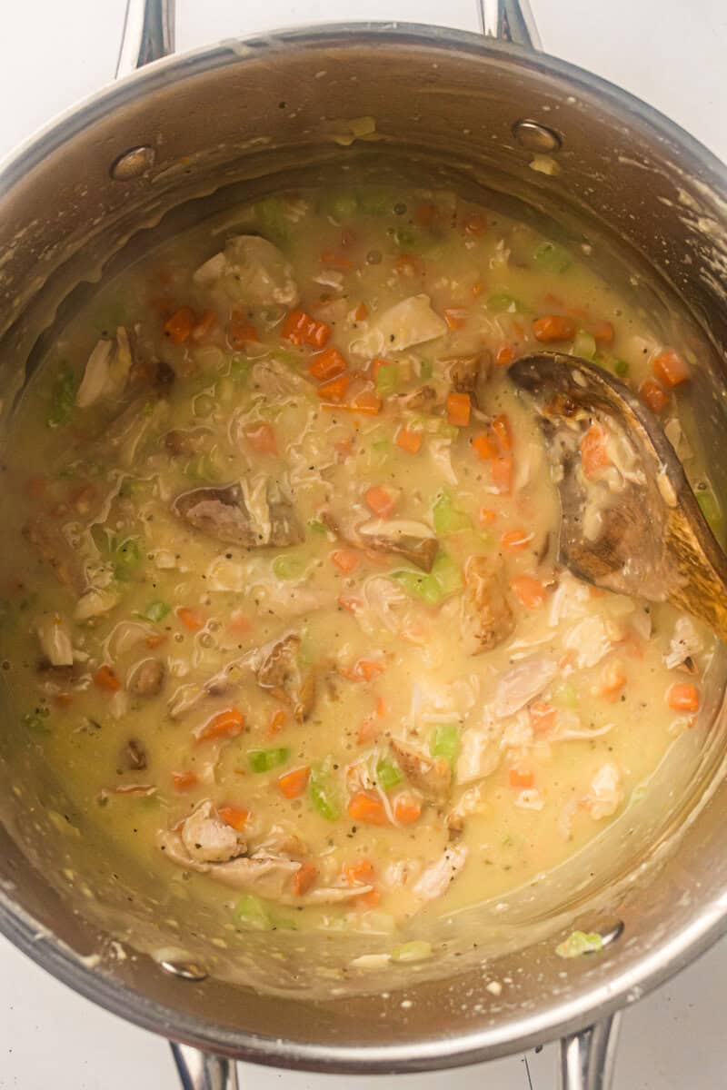 filling ready for chicken pot pie