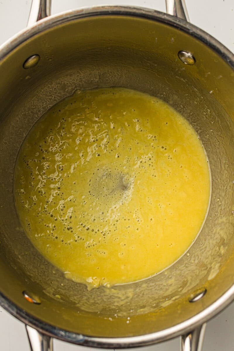 butter and flour mixed together in pot 