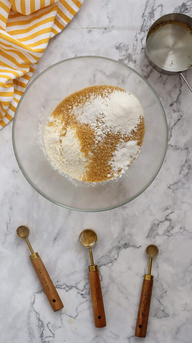 dry ingredients for bundt cake in a bowl 
