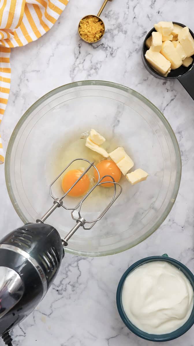 eggs and butter in a bowl 