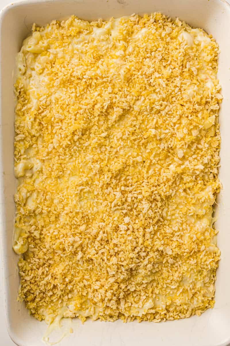 baked mac and cheese cooked in casserole dish