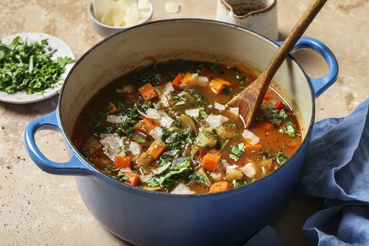 mediterranean vegetable soup in a pot