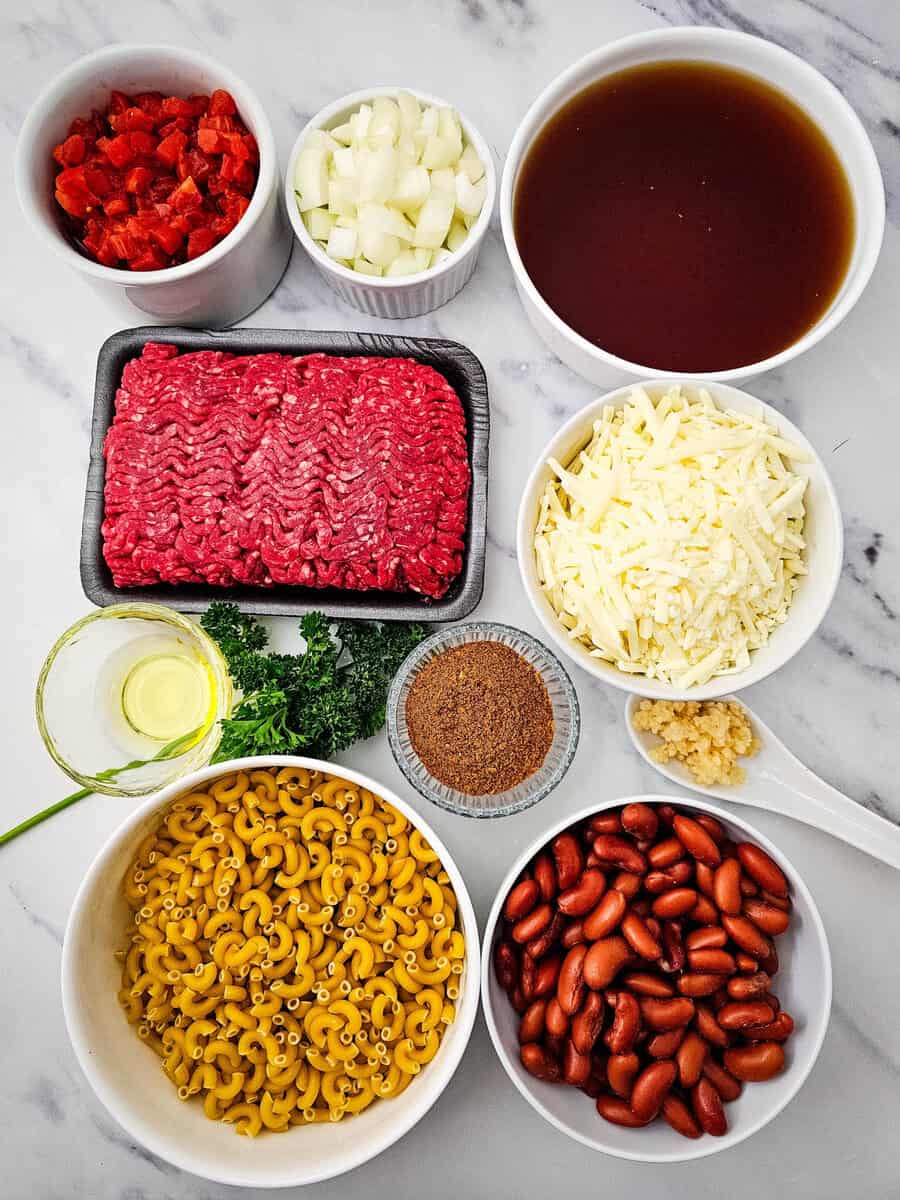 One Skillet Chili Mac ingredients