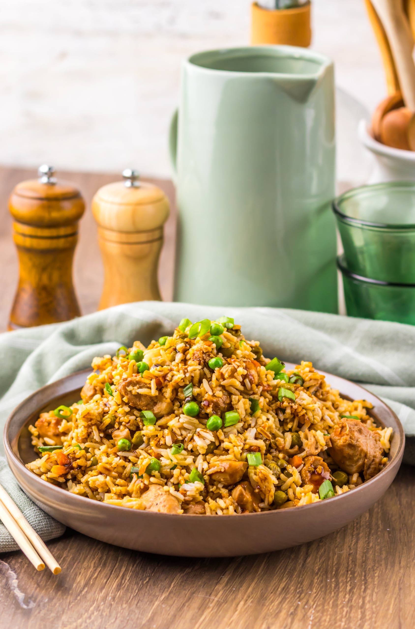 slow cooker chicken fried rice in a bowl 