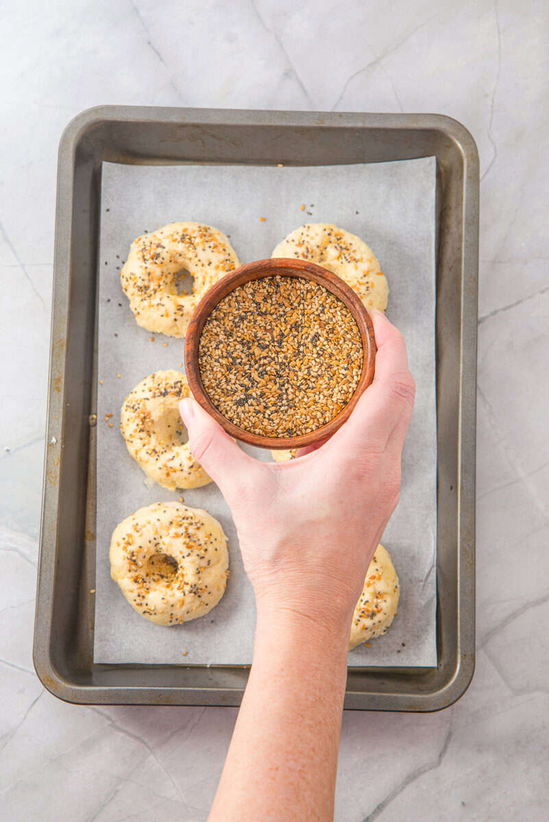 everything bagel seasoning on top of bagels
