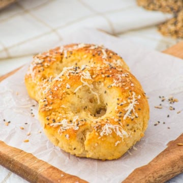 gluten free almond flour bagels on a cutting board