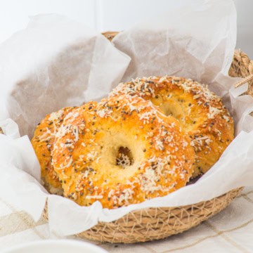 almond flour bagels in a basket
