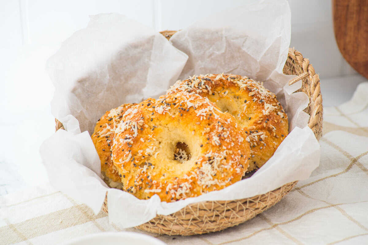 almond flour bagels in a basket
