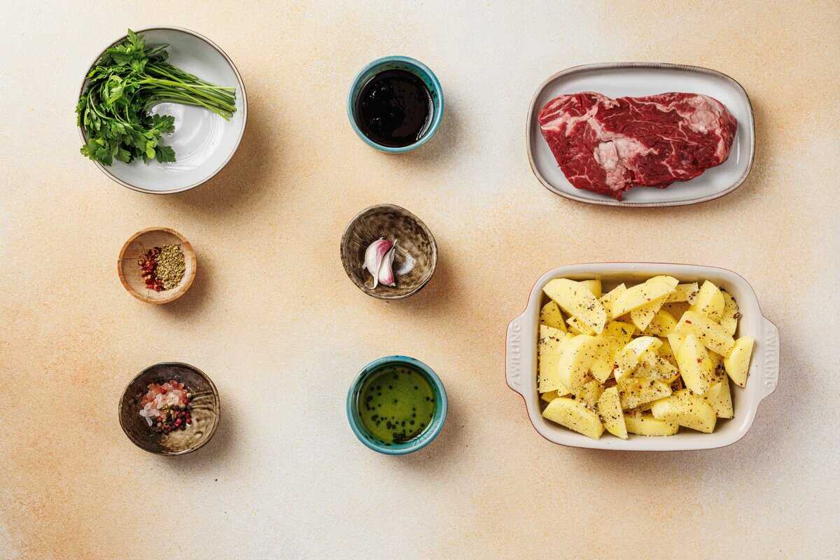 ingredients for Chimichurri Steak and Garlic Frites 