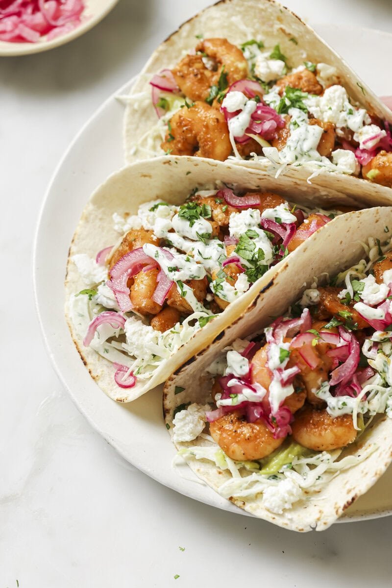 close up of simple shrimp tacos