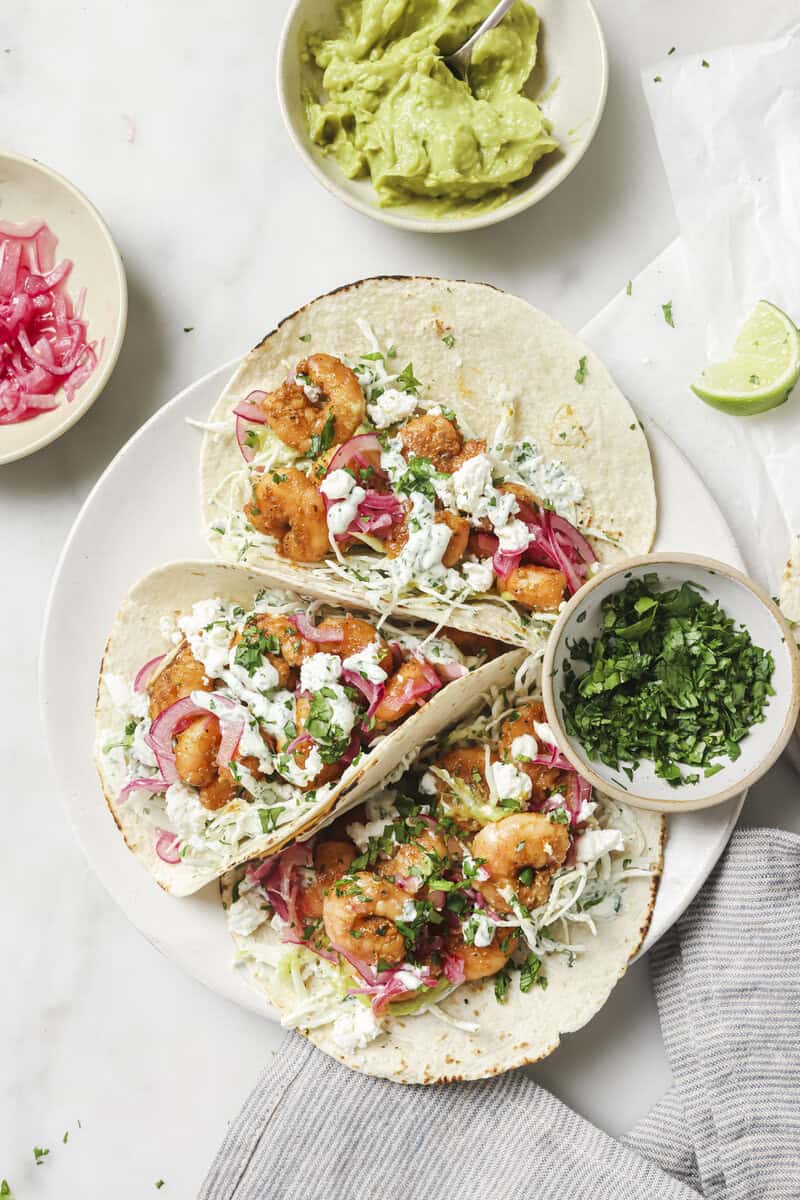 Easy Shrimp Tacos with red onions