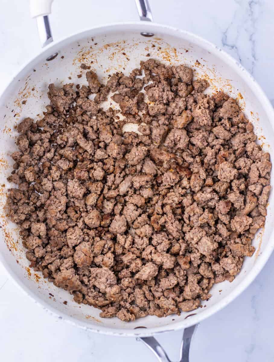 ground beef browning in skillet