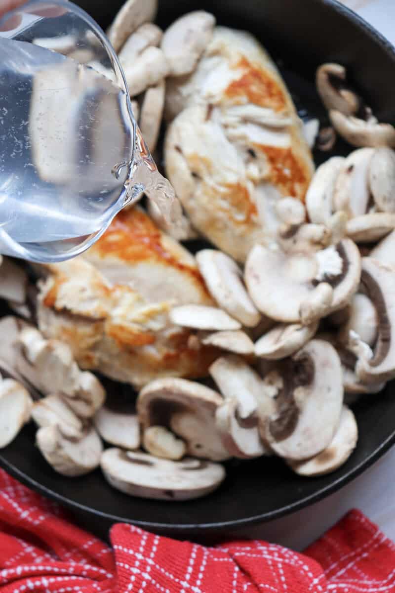 fresh mushrooms added to Mushroom White Wine Marry Me Chicken