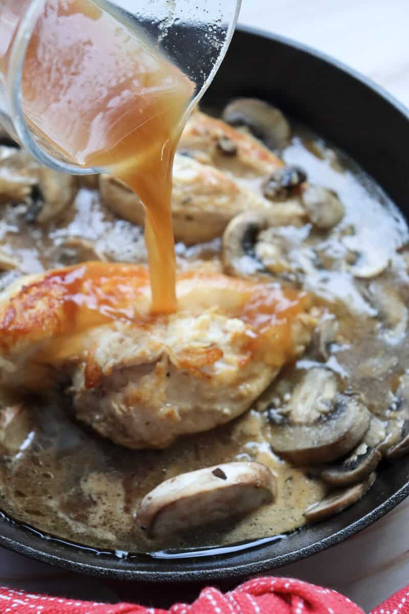 chicken broth added to Mushroom White Wine Marry Me Chicken