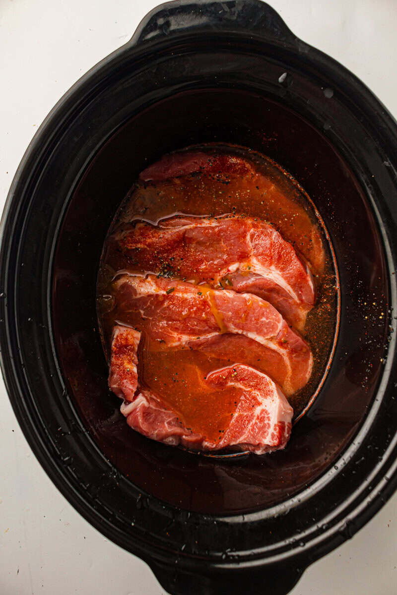 pork in crock pot with broth