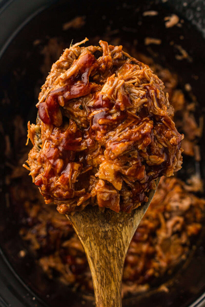 spoonful of slow cooker BBQ pork