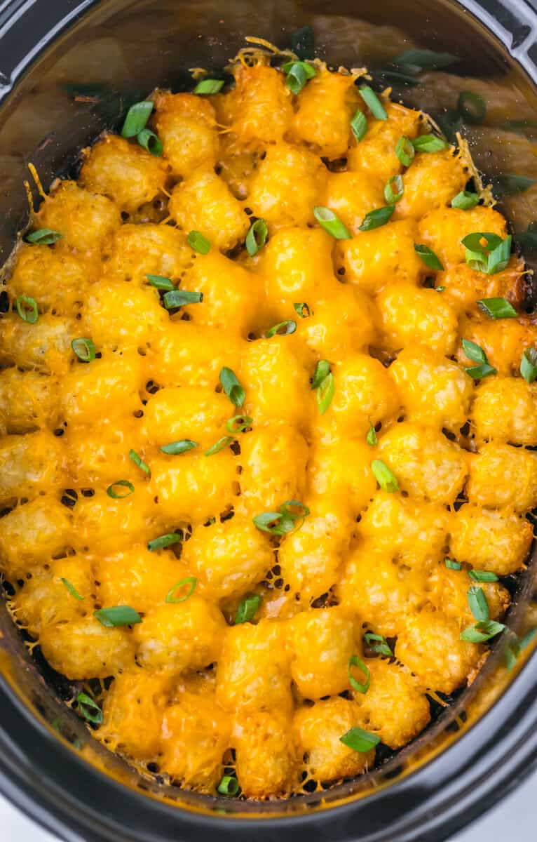 cheese added on top of the Slow Cooker Chili Cheese Tatertot Casserole 