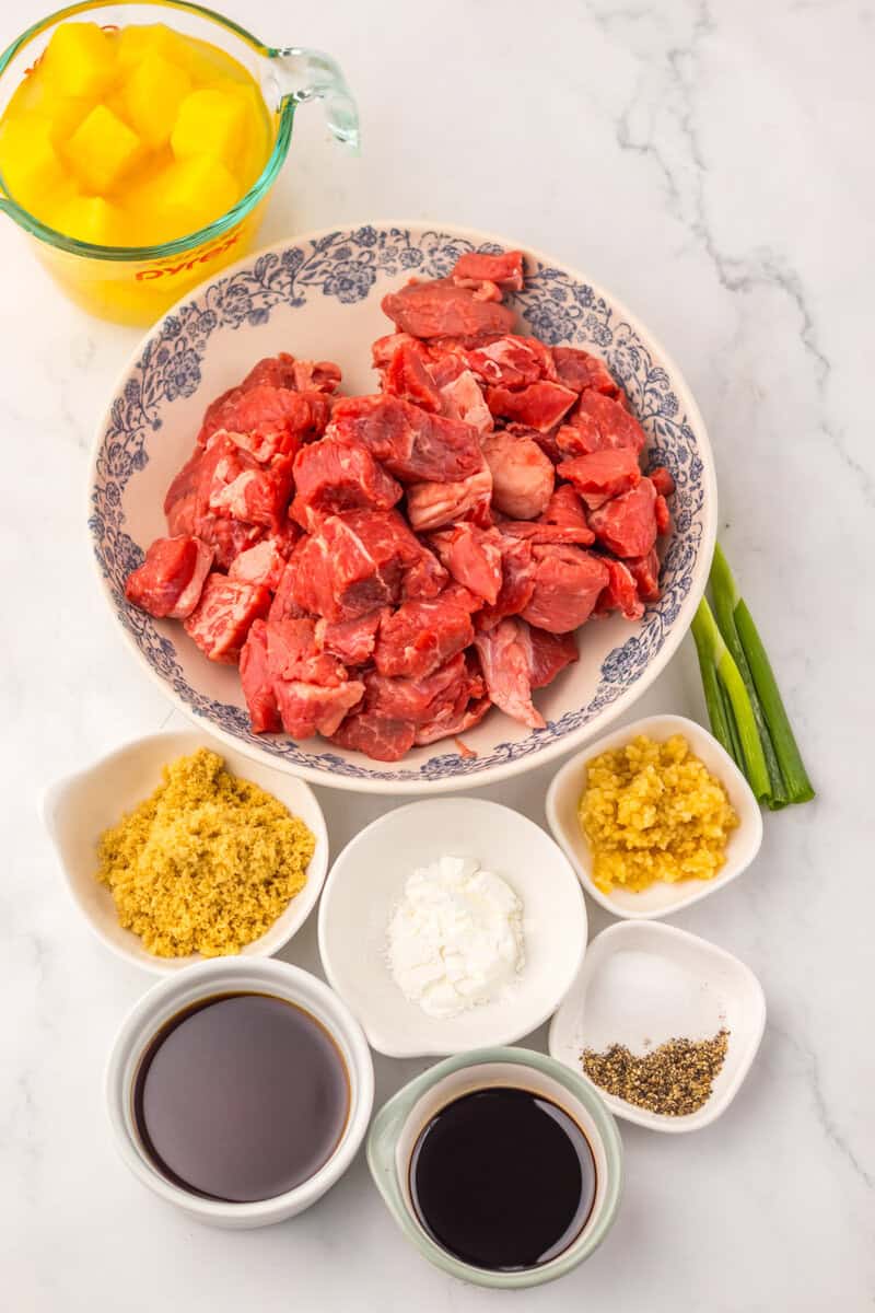 ingredients for Slow Cooker Pineapple Teriyaki Steak Bites