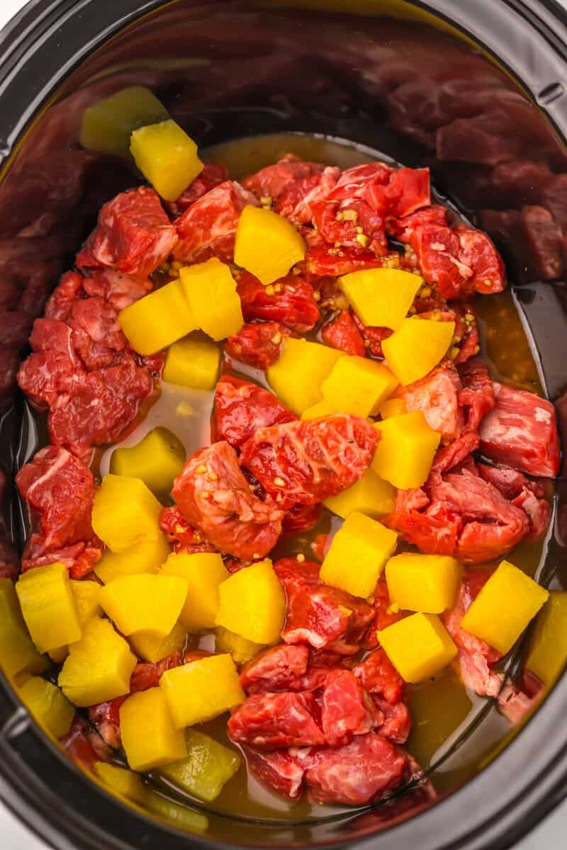 beef and pineapple in a slow cooker