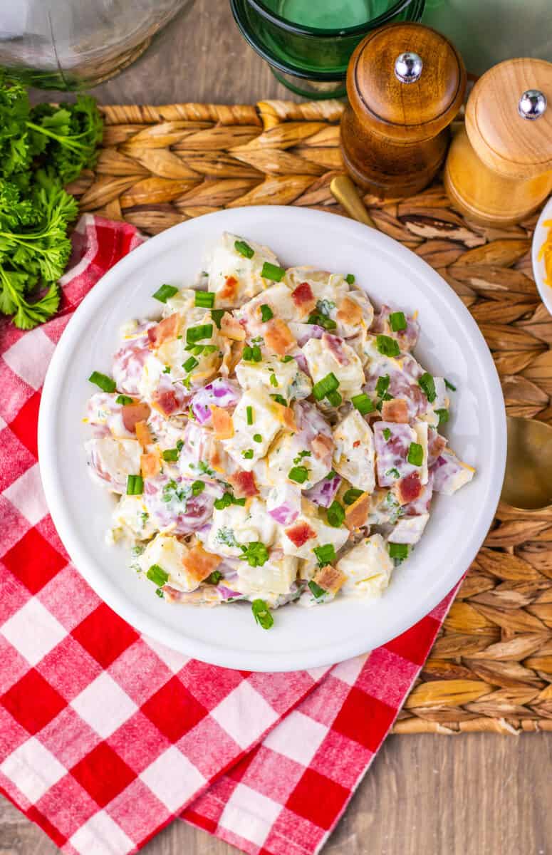 Steakhouse Potato Salad  on a white plate