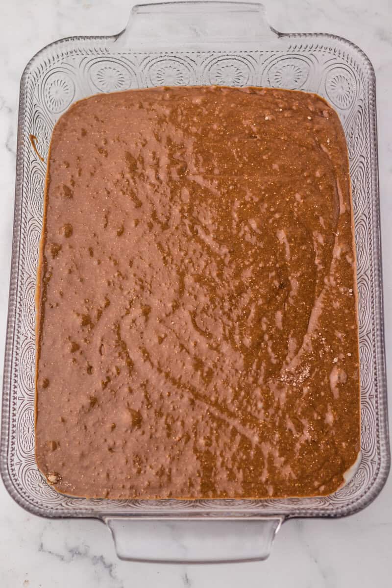 cake batter in 13 x 9 pan