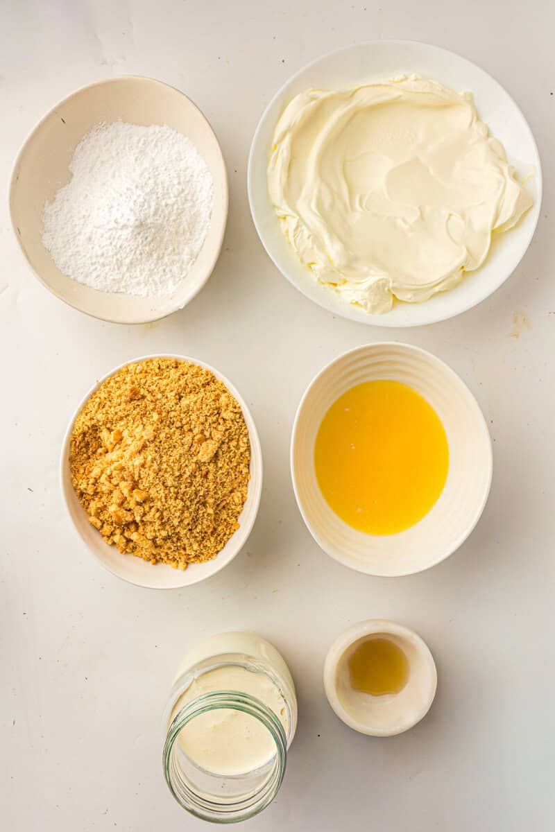 graham cracker crumbs, cream cheese, sugar and butter